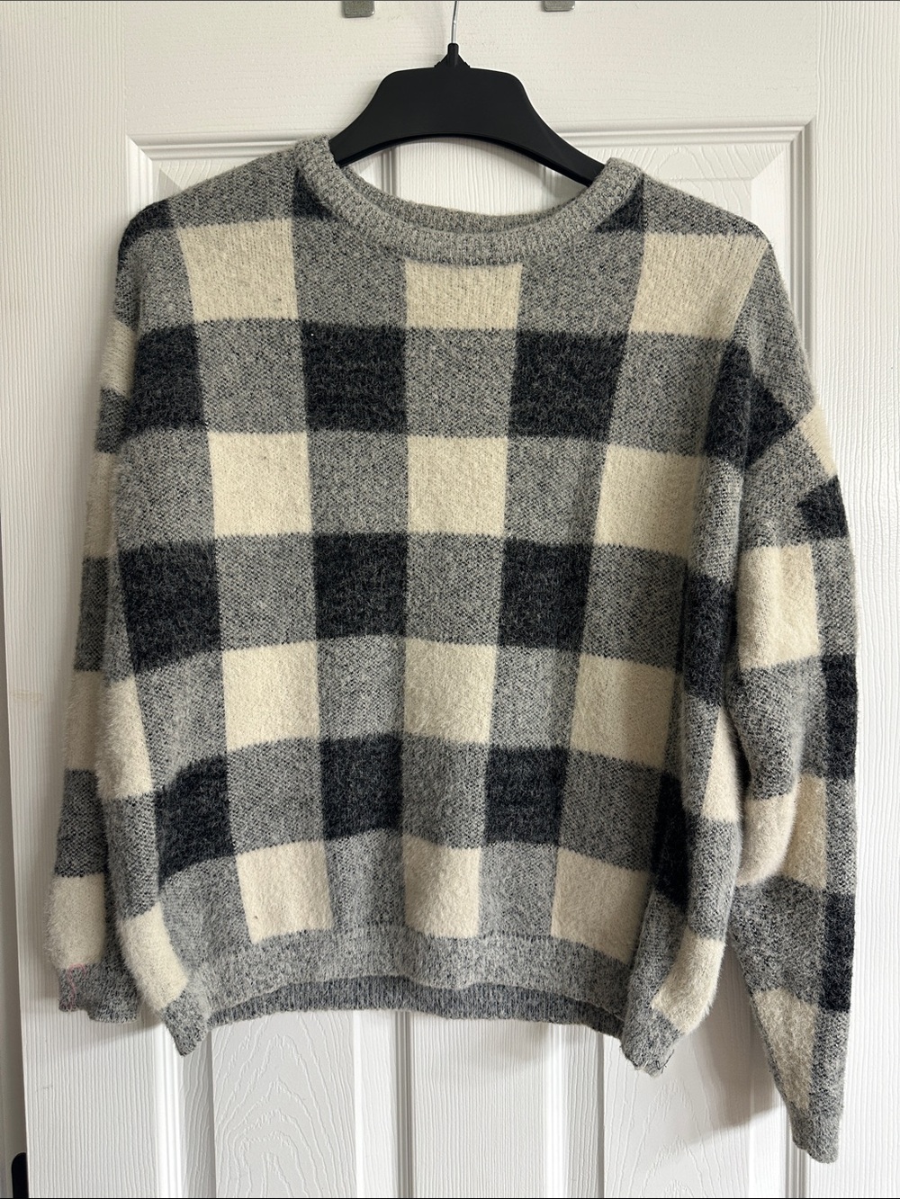 Cyrus Black & Cream Plaid Crewneck Sweater